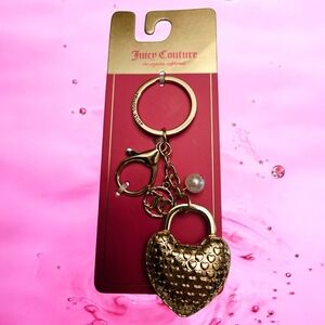NEW Juicy Couture Two Side Gold And Pink Bag Charm Keychain New With Tags 5"